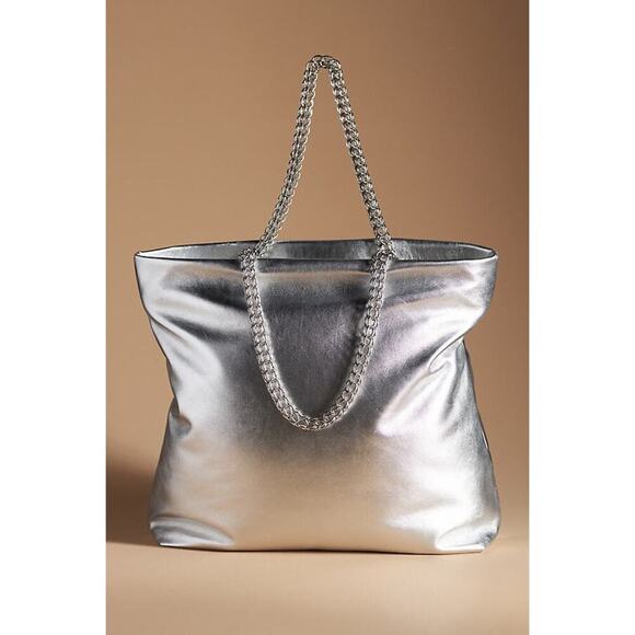 Anthropologie Stand Studio Jolie Tote Chain Straps Bag In Silver One Size NWT - Picture 1 of 11